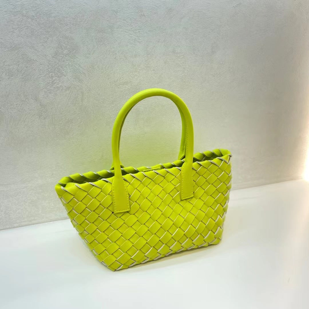 New Handmade Woven Cowhide Tote Bag for Women, Genuine Leather Shoulder Crossbody Handbag with Top Handle, Stylish Underarm Purse