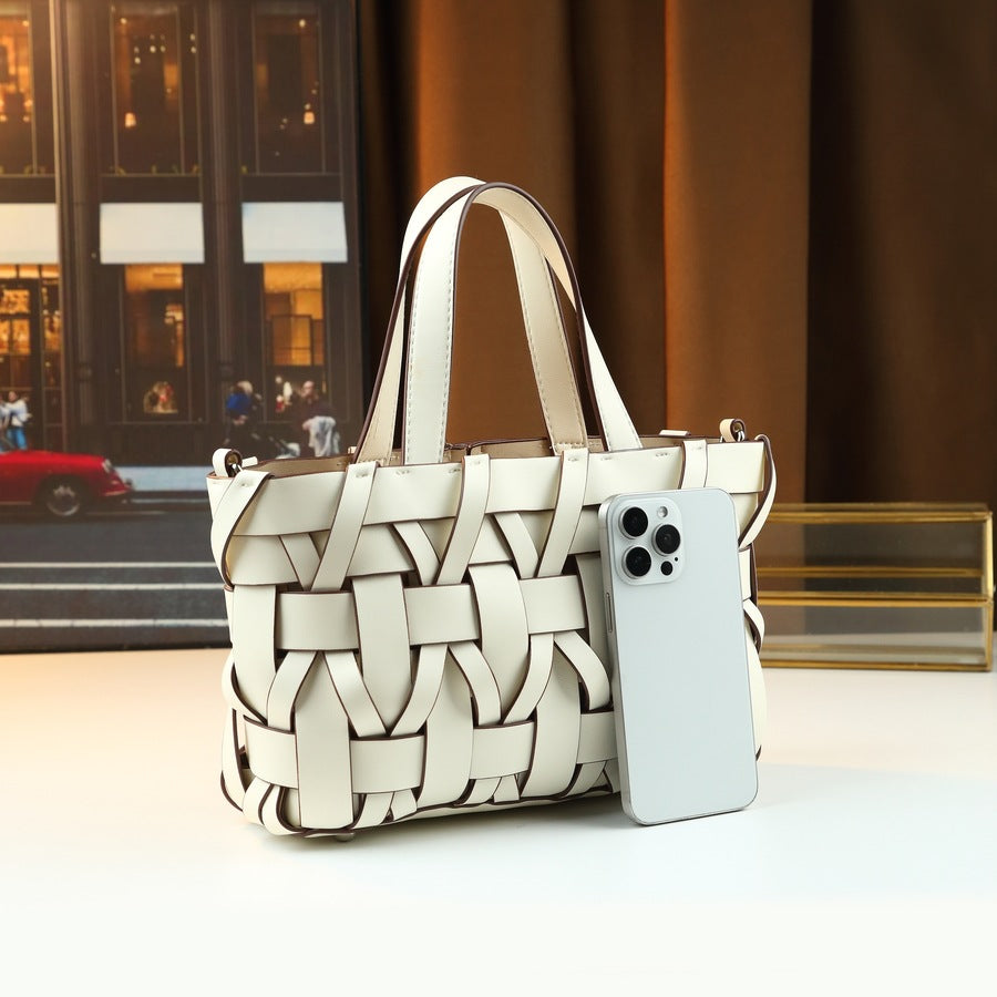 Woven Bucket Bag Set for Women Light Luxury Shoulder Crossbody Handbag, Exquisite Purse with Detachable Sub-Pouch