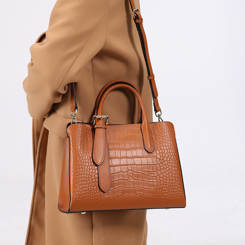New Arrival Croc-Effect Genuine Leather Tote Bag for Women, A Large Capacity Lady-Inspired Top-Handle Handbag with Fashionable Premium Design, Perfect Everyday Purse