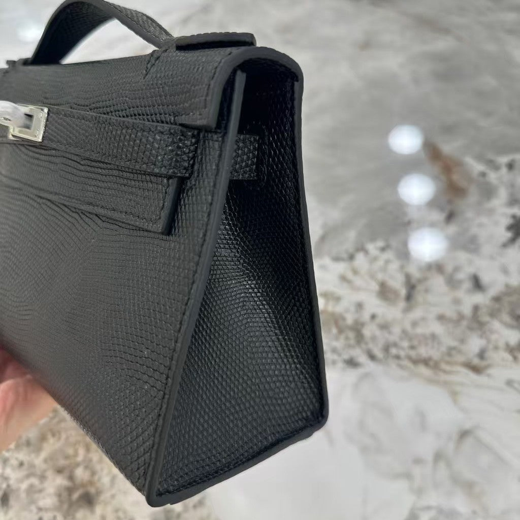 Genuine Lizard-Embossed Cowhide Mini Kelly-Style Bag for Women, Hermès-Inspired Shoulder Crossbody Top Handle Purse, Light Luxury Everyday Handbag for Ladies