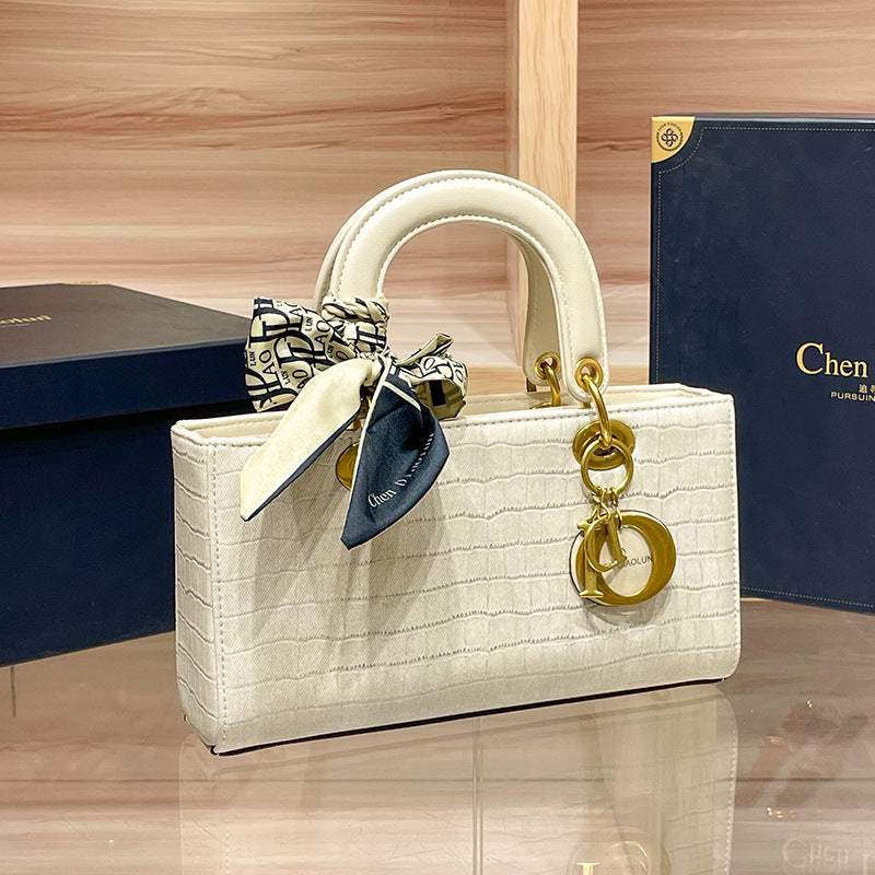 New Arrival Croc-Effect Lady-Inspired Bag for Women, A Versatile Shoulder Crossbody Top-Handle Handbag with Premium Light Luxury Fashionable Design