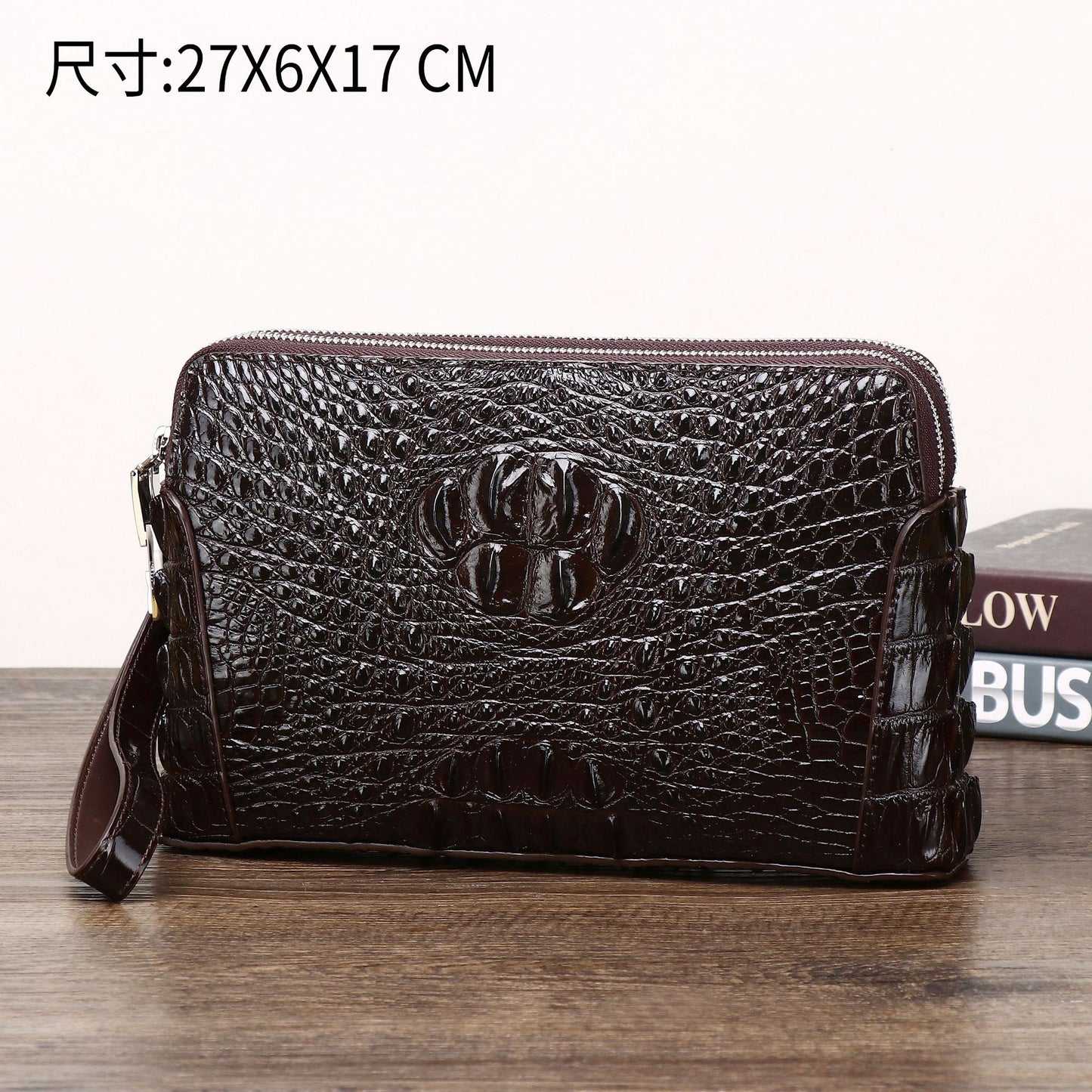New Arrival Croc-Effect Double-Zip Clutch Bag for Men, An Anti-Theft Underarm Handheld Wallet with Combination Lock, Light Luxury Business Organizer