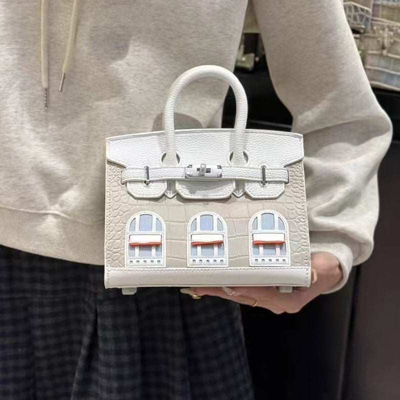 Vintage Small House Kelly-Style Handbag for Women, Exquisite Two-Tone Crossbody Purse, Niche Designer Top-Handle Bag with Retro Charm