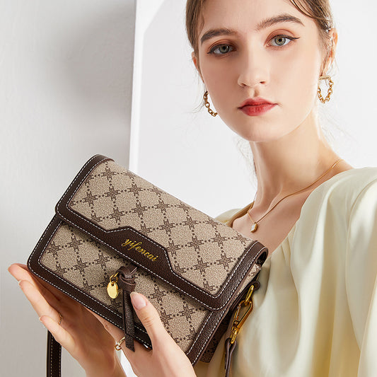Genuine Leather Korean Style Printed Small Square Bag for Women, Fashionable Classic Shoulder Crossbody Purse, Trendy Everyday Handbag for Ladies