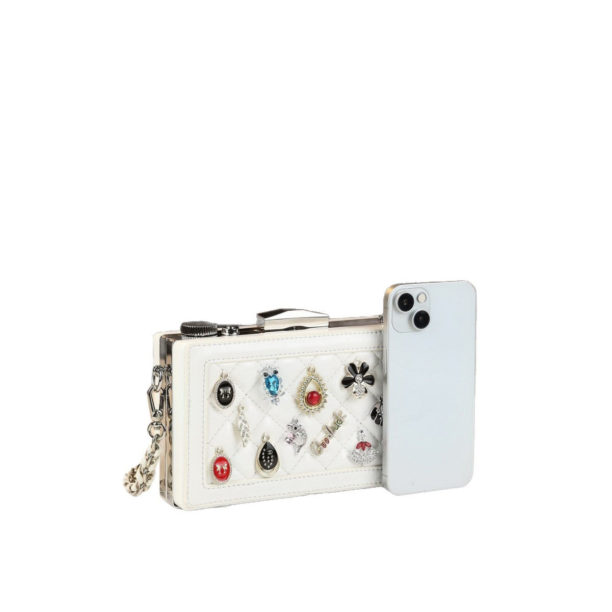 Gemstone Embellished Clasp Mini Square Bag for Women Korean Style Quilted Shoulder Crossbody Purse with Trendy Jewelry Accent