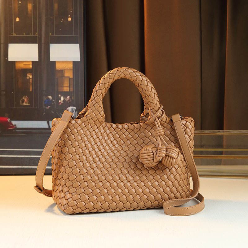 Handwoven Basket Tote Bag for Women with Detachable Sub-Bag, Minimalist Commuter Shoulder Handbag with Versatile Everyday Style