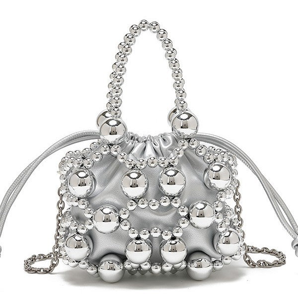 Cross-border new niche design exquisite hollow metal beaded woven bag 2025 new sense portable oblique span bag