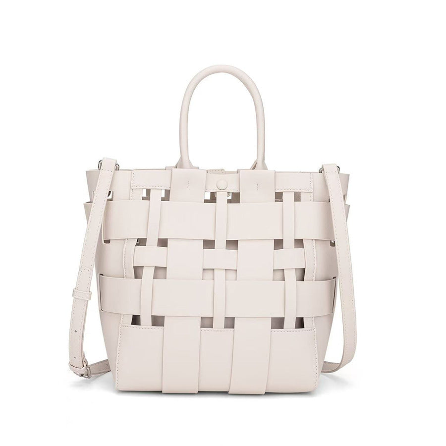 Hollow Woven Bucket Bag for Women Large Capacity Commuter Shoulder Crossbody Handbag, Versatile Trendy Purse with Natural Woven Texture