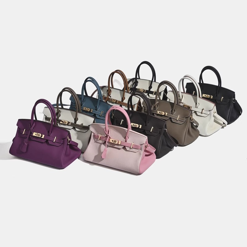 Chic Color-Blocked Birkin-Inspired Tote Bag for Women, Premium Top-Layer Cowhide Leather with Horizontal Design, Versatile Top-Handle Shoulder Crossbody Handbag for Commute & Everyday Style