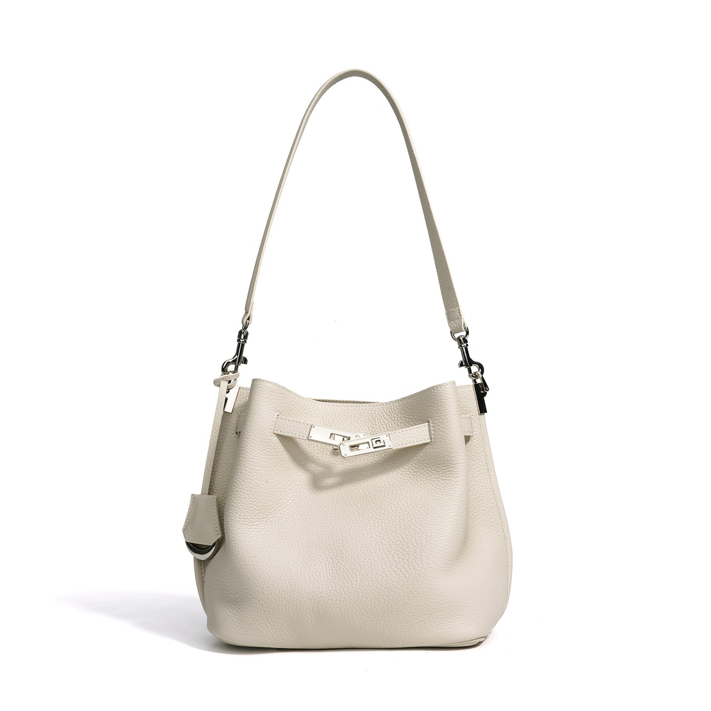 Genuine Soft Pebbled Leather Bucket Bag for Women, Fashionable Versatile Shoulder Crossbody Purse, Minimalist Niche Design Handbag for Ladies