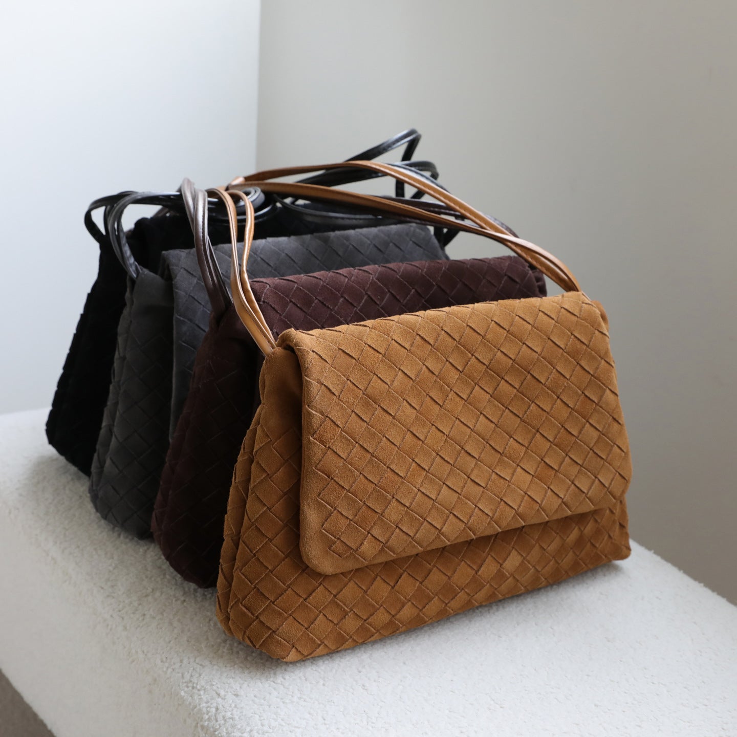 Frosted Cowhide Woven Flap Tote Bag for Women Large Capacity Commuter Shoulder Crossbody Handbag, Premium Matte Purse with Artisan Texture