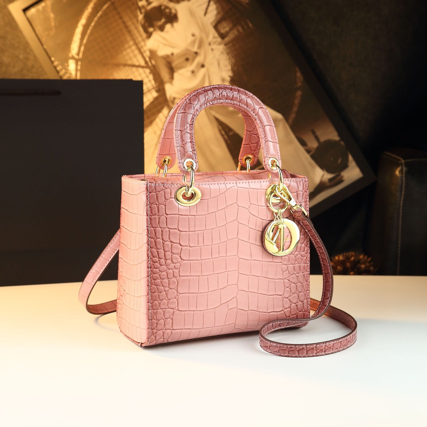 New Arrival Lady-Inspired Croc-Effect Leather Bag for Women, A Light Luxury Shoulder Crossbody Top-Handle Handbag with Textured Premium Design