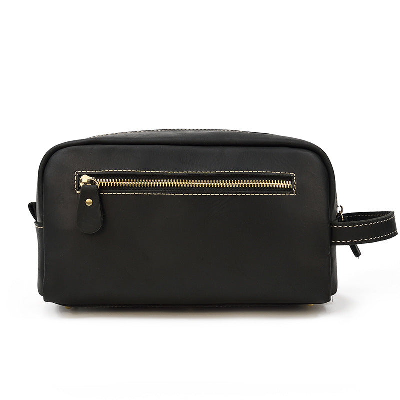 Crazy Horse Leather Toiletry Travel Clutch, Casual Cosmetic Storage Bag, Versatile Organizer Pouch for Men and Women