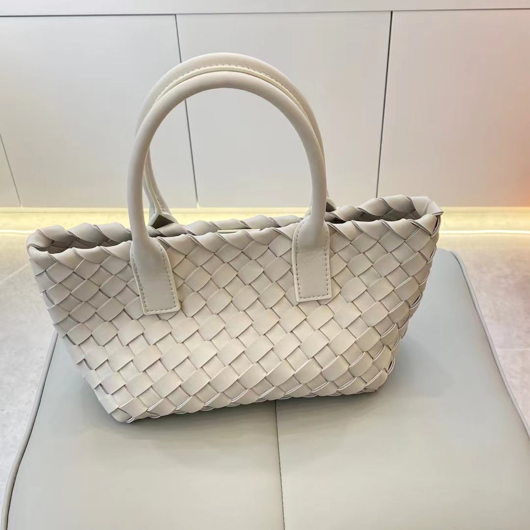 New Handmade Woven Cowhide Tote Bag for Women, Genuine Leather Shoulder Crossbody Handbag with Top Handle, Stylish Underarm Purse