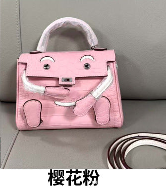 New Arrival Cute Smiley Face Kelly-Inspired Bag for Women, A Trendy Textured Top-Handle Shoulder Crossbody Handbag with Croc-Effect Finish & Versatile Style