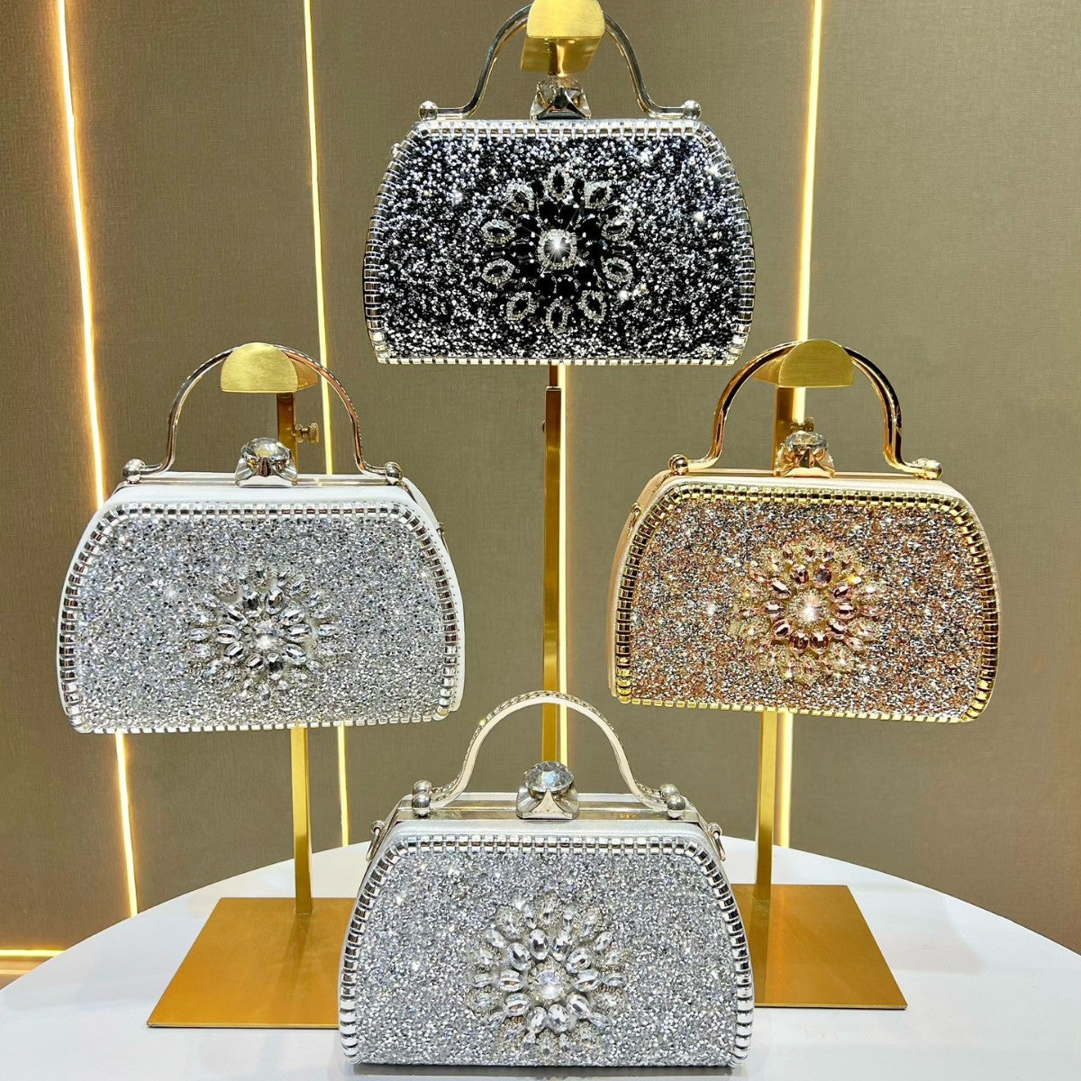 Dazzling Full Rhinestone Evening Clutch for Women, A Sparkly Crystal-Embellished Top-Handle Crossbody Shoulder Bag, Perfect for Cheongsam Banquets Weddings & Special Occasions