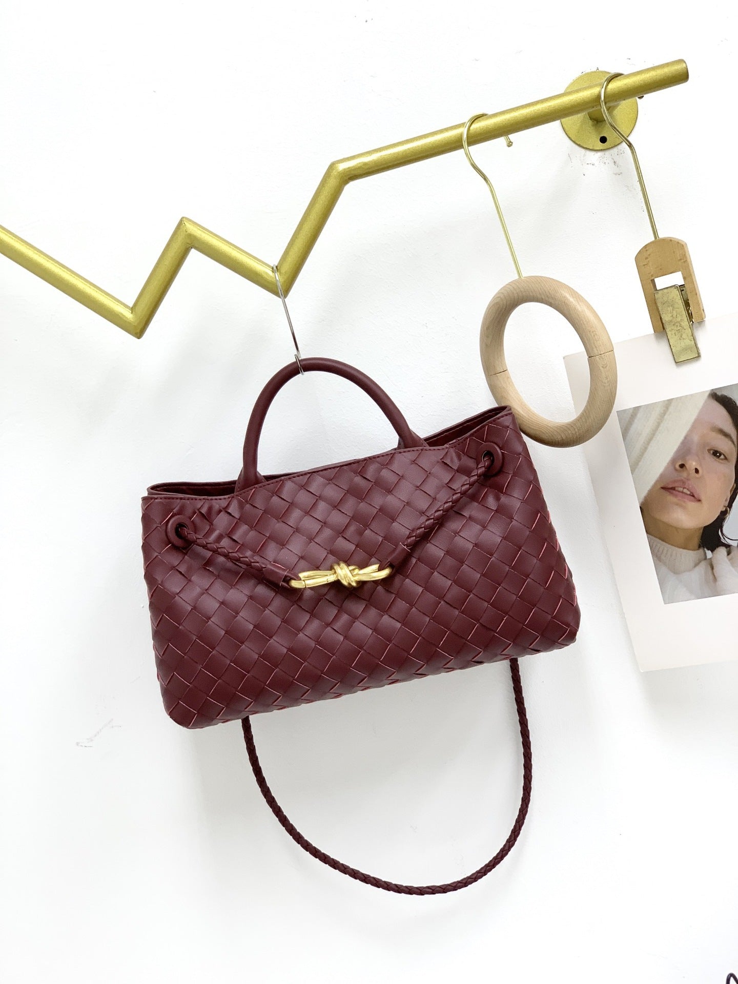 Genuine Leather Horizontal Woven Bag for Women, New Spring Summer Commute Shoulder Crossbody Top Handle Purse with Metal Rope Buckle, Trendy Handbag for Ladies