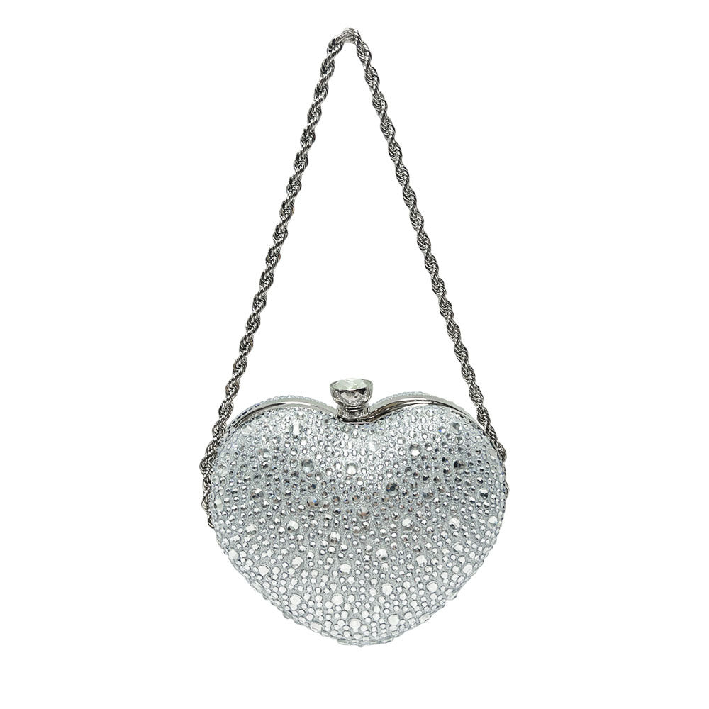 Dazzling Full Rhinestone Heart-Shaped Mini Bag for Women, A Small Top-Handle Lipstick Purse with Exquisite Chain Crossbody Strap, Perfect for Everyday Carry, Parties & Special Occasions