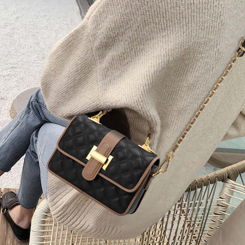 New Quilted Chain Bag in Genuine Leather, Versatile Shoulder Crossbody Top Handle Purse, Fashionable Textured Handbag for Women