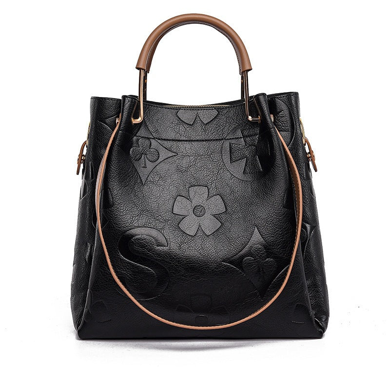 Women's Fashion Embossed Tote Bag Set – Large Capacity Bucket Handbag with Matching Pouch, Chic and Sophisticated Everyday Carryall