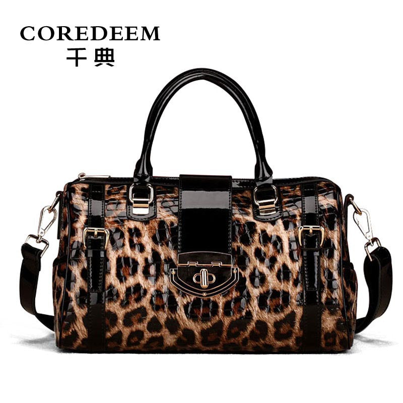 New Leopard Print Genuine Cowhide Leather Boston Bag, Large Capacity Top Handle Shoulder Purse, Stylish Handbag for Women