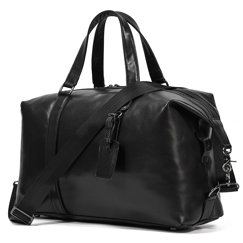 Genuine Leather Business Travel Duffle, Large Capacity Gym Crossbody Bag, Short Trip Top Handle Luggage for Men