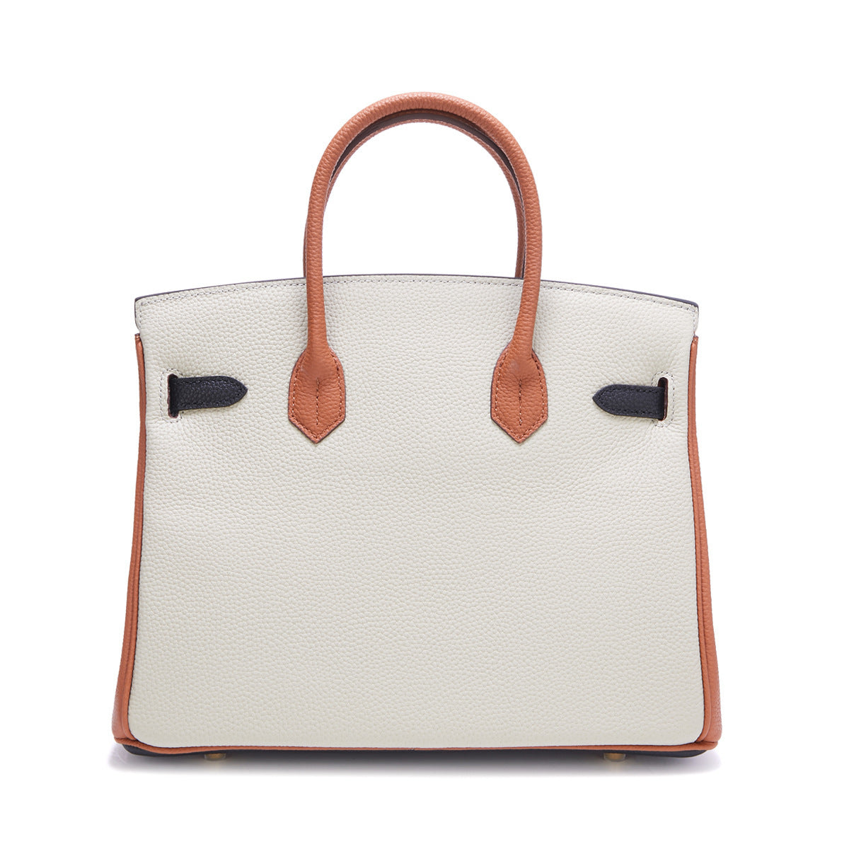 Genuine Leather Two-Tone Tote Shoulder Crossbody Bag, Large Lychee Grain Platinum-Style Contrast Color Handbag, Top-Layer Cowhide Purse for Women