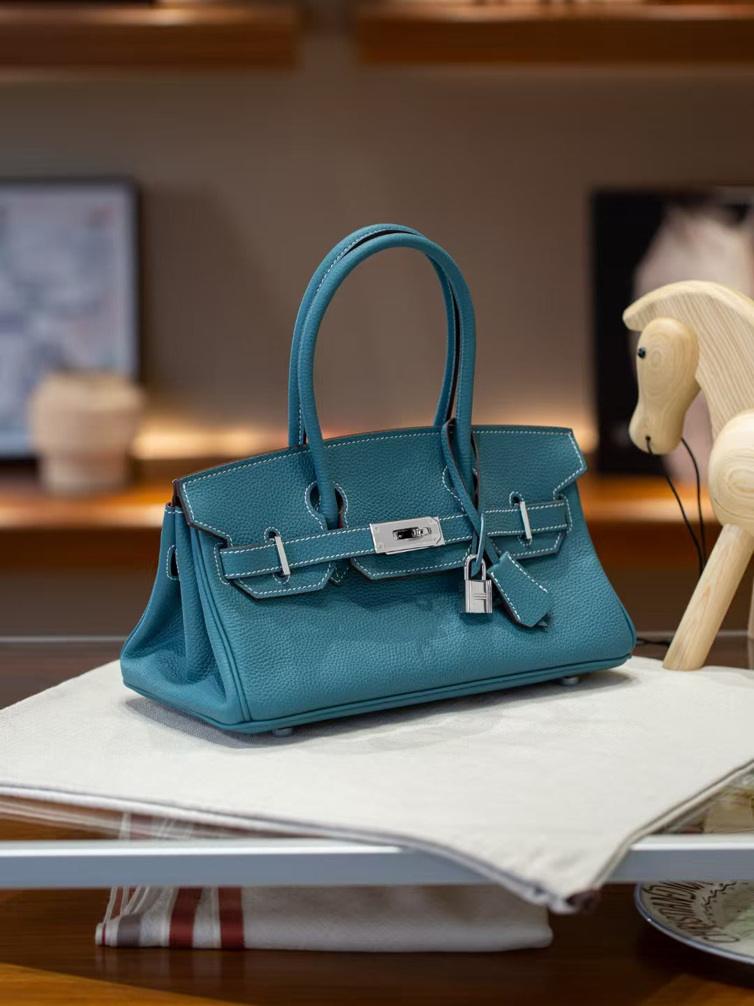 Genuine Togo Leather Birkin-Style Bag for Women, New Vintage Horizontal Top Handle Handbag, Premium Retro Purse for Ladies