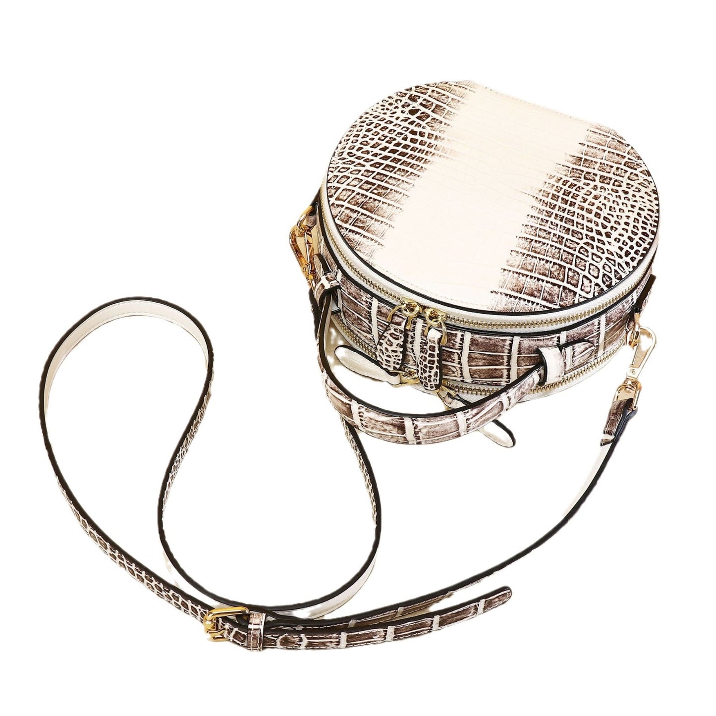 New Arrival Classic Croc-Effect Round Bag in Himalayan White for Women, A Crossbody Shoulder Mini Backpack with Top Handle & Elegant Design