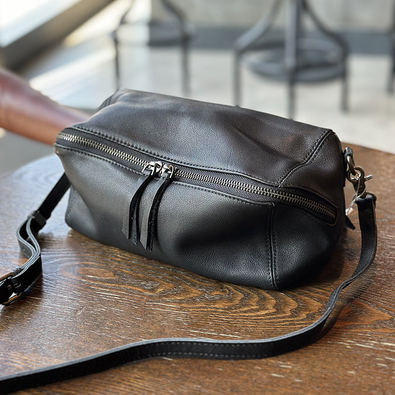 Genuine Soft Leather Vintage Crossbody Bag for Women, Spring Summer Lightweight Minimalist Shoulder Purse, Versatile Everyday Toast Style Handbag for Ladies
