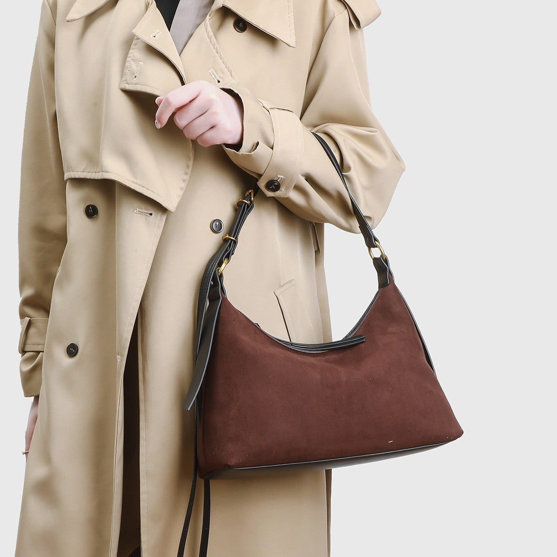 Genuine Suede Large Capacity Shoulder Bag for Women, New Vintage Casual Underarm Commute Purse, Relaxed Style Everyday Handbag for Ladies