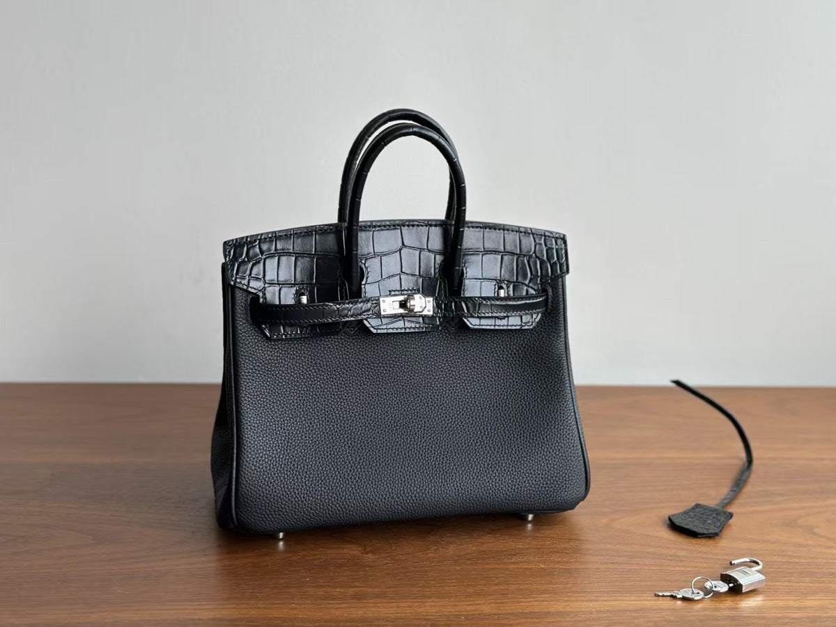 Women's Togo Leather Birkin-Style Tote Bag, Hermès-Inspired Crocodile-Embossed Top-Handle Handbag with Premium Top-Layer Cowhide, Luxe Spacious Satchel for Work & Travel, New Arrival