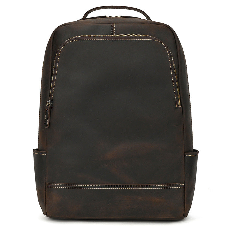 Men's Crazy Horse Leather Backpack Vintage Travel Daypack for Women Students, Genuine Leather Casual Rucksack Large Capacity