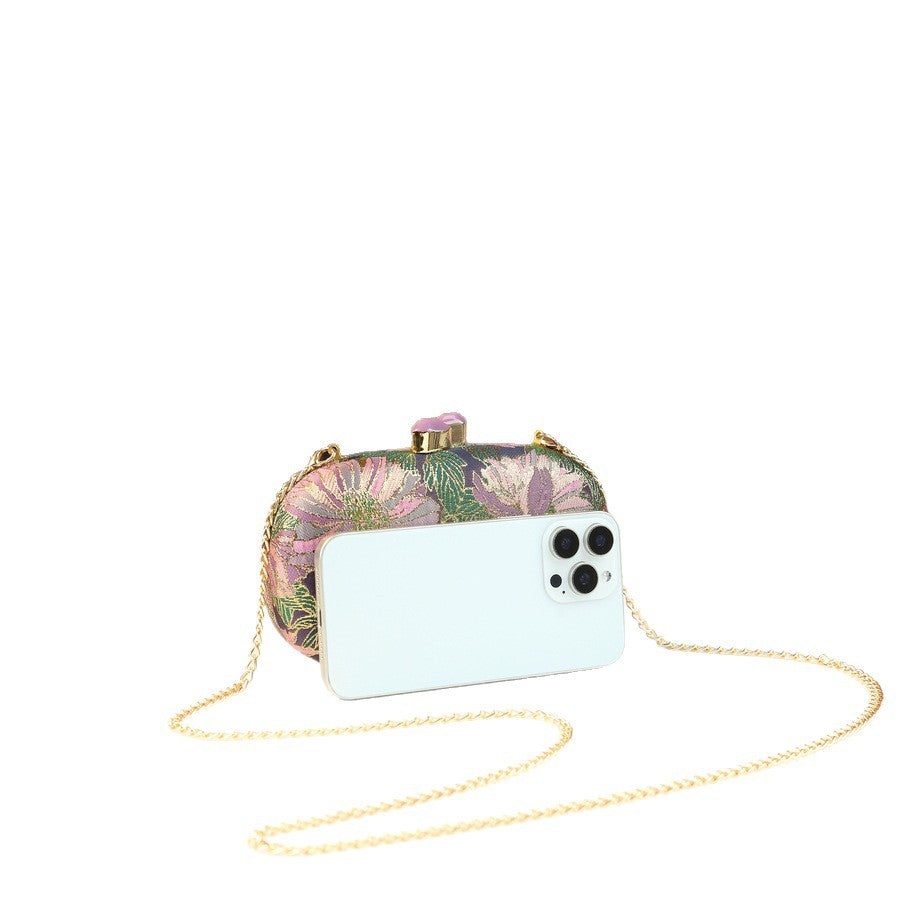 Chinese Floral Embroidery Crossbody Bag for Women Vintage Elegant Chain Shoulder Purse New中式 Clutch Handbag with Premium Satin Finish