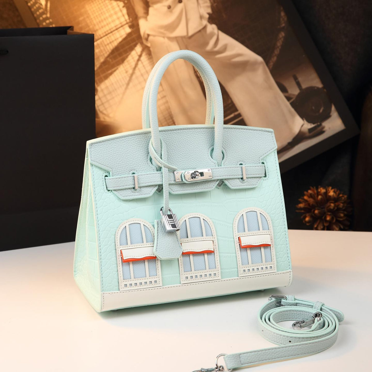 Chic Croc-Embossed Birkin-Inspired Tote Bag for Women, Premium Genuine Leather Top-Handle Shoulder Crossbody Handbag with Sophisticated Elegant Design, Trendy Everyday Purse
