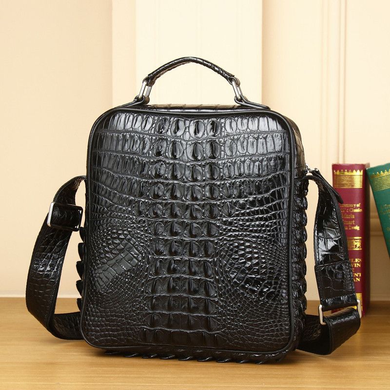 New Arrival Croc-Effect Genuine Leather Top-Handle Bag for Men, A Large Capacity Multi-Functional Business Shoulder Crossbody Handbag with Stylish Design