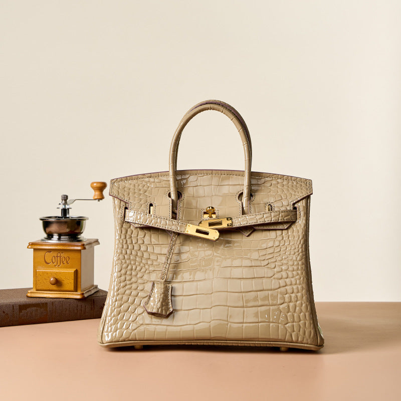 Elegant Croc-Embossed Birkin-Inspired Tote Bag for Women, Premium Top-Layer Cowhide Leather with Spacious Large Capacity, Light Luxury Shoulder Crossbody Handbag for Work & Everyday Use