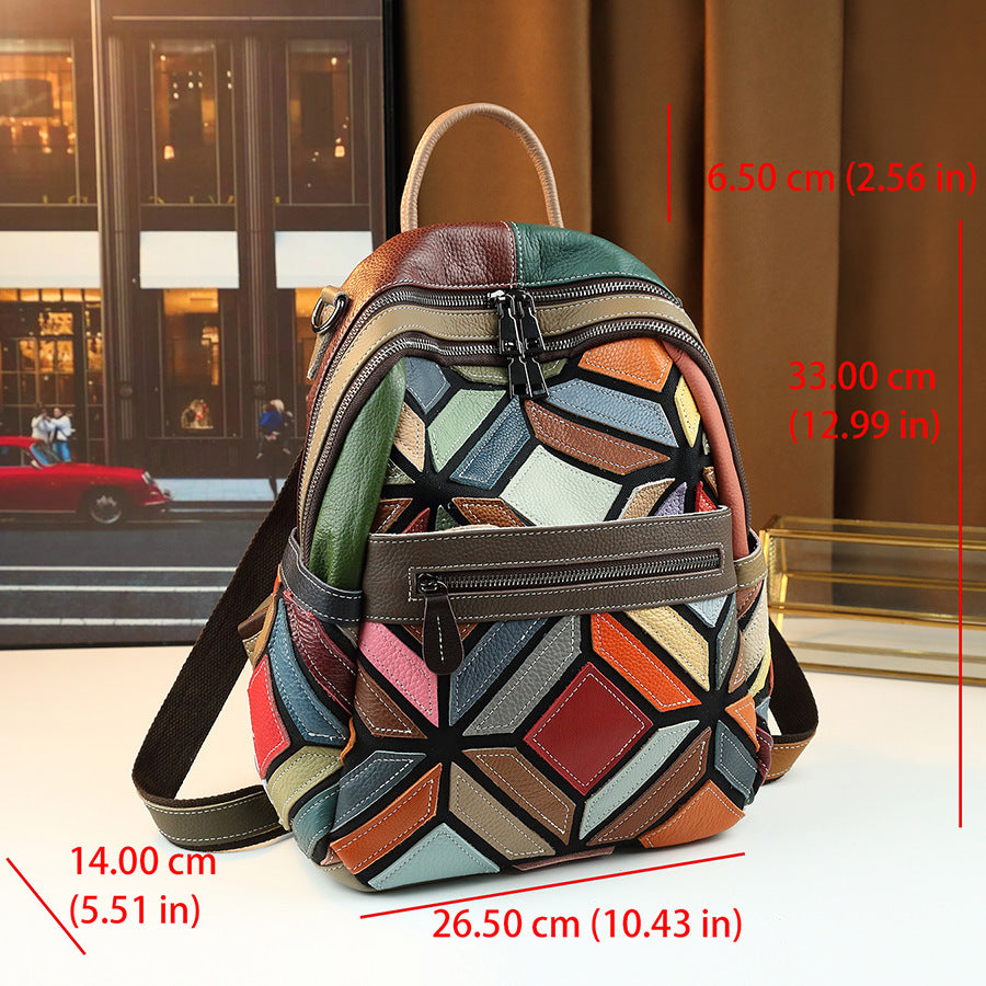 New Arrival Multi-Color Quilted Leather Backpack for Women, A Large Capacity Travel Daypack with Contrast Color Design & Versatile Carry Options