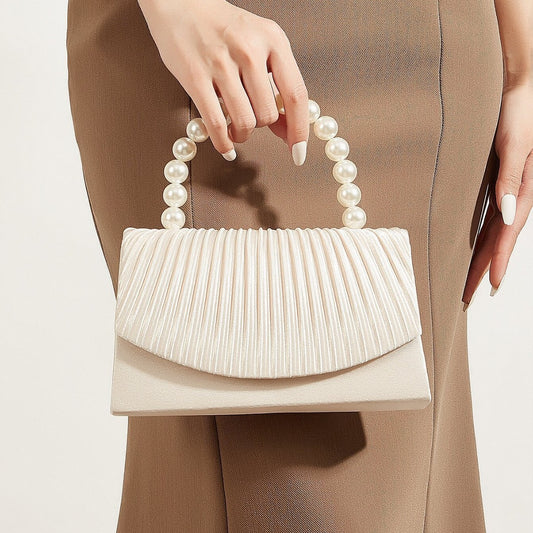 Handmade Beaded Evening Clutch for Women, New Pleated Top Handle Purse, Fashionable Versatile Bag for Weddings Birthday Parties and Formal Events for Ladies