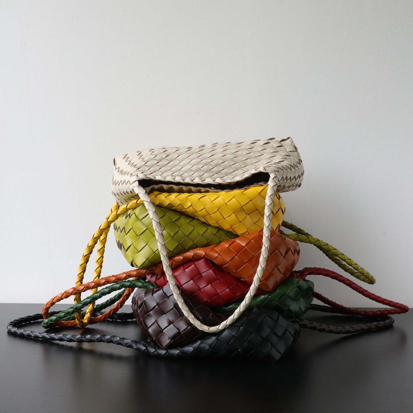 Top Layer Cowhide Handwoven Basket Bag for Women Light Luxury French Vintage Shoulder Underarm Handbag, Genuine Leather Purse with Artisan Texture