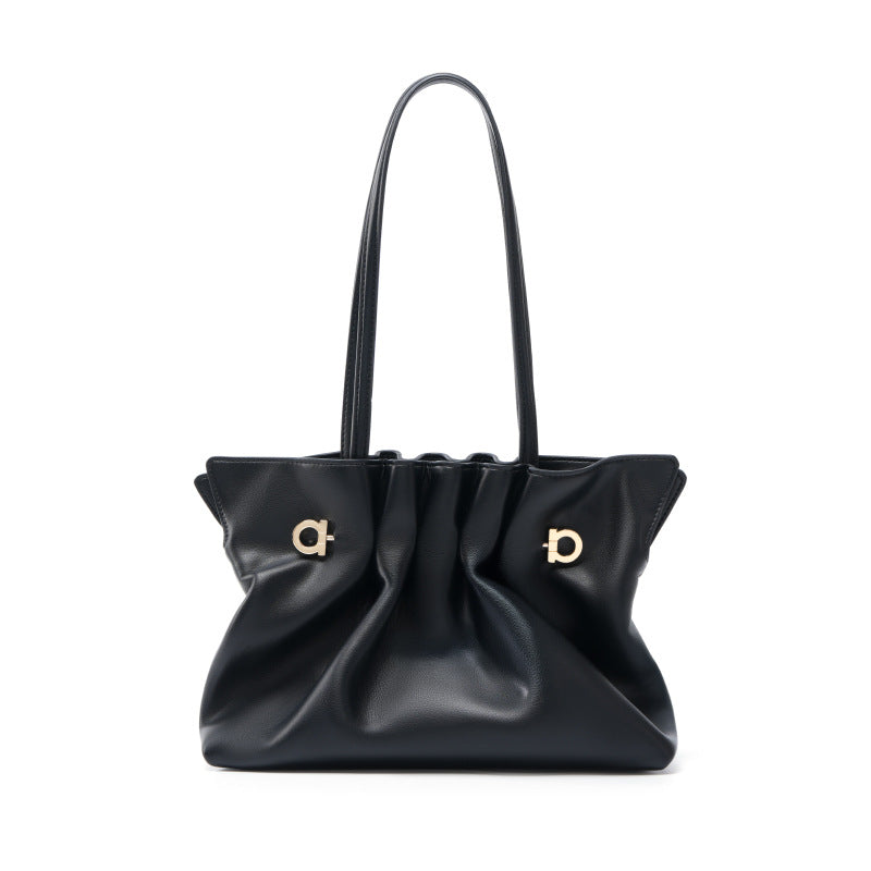 Genuine Leather Pleated Cloud Tote Bag for Women, New Versatile Fashionable Shoulder Crossbody Purse, Large Capacity Casual Everyday Handbag for Ladies