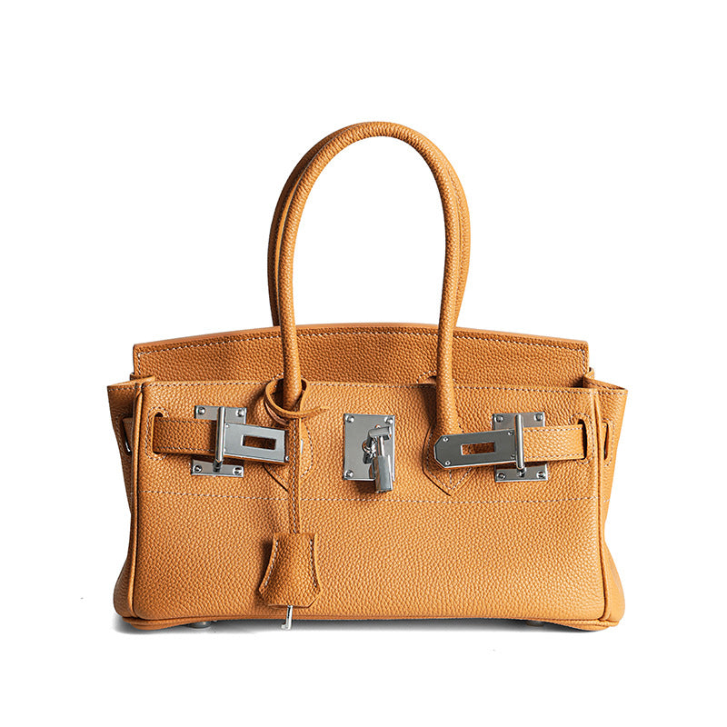 【Pebbled Top-Layer Leather】Premium Birkin-Inspired Tote Bag for Women, High-Quality Genuine Leather Large Capacity Commuter Top-Handle Handbag