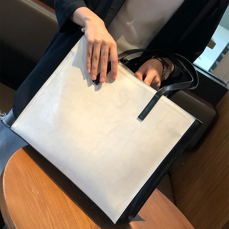 Genuine Waxed Cowhide Large Capacity Underarm Tote Bag for Women, New Light Luxury Shoulder Purse, Chic Everyday Handbag for Ladies