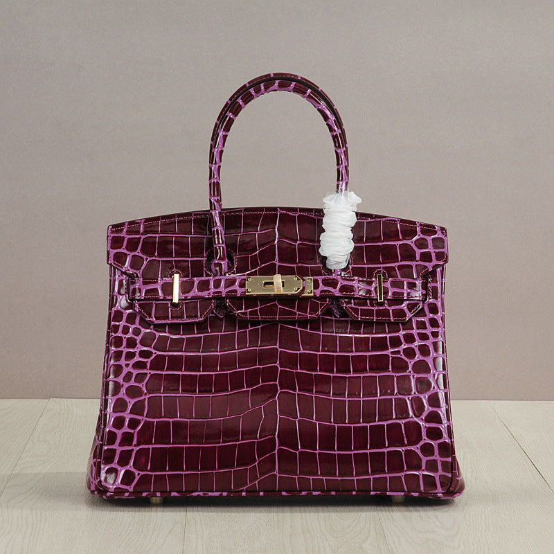 Genuine Leather Crocodile-Embossed Birkin-Style Bag for Women, New Large Capacity Commute Top Handle Shoulder Crossbody Purse, Fashionable Versatile Handbag for Ladies