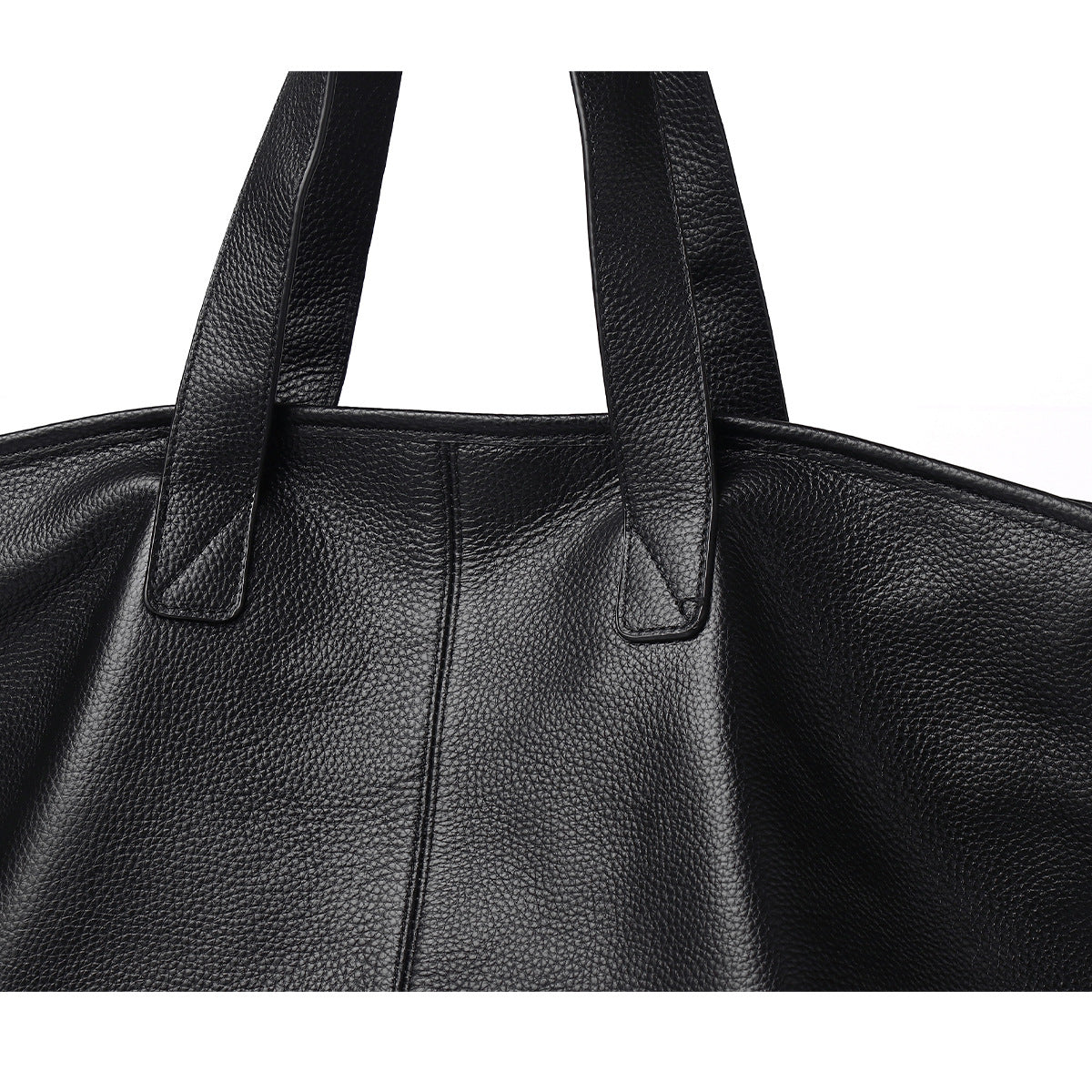 Solid Black Soft Top Layer Cowhide Large Tote, Versatile Commute Shoulder Handbag, Stylish Everyday Bag for Women