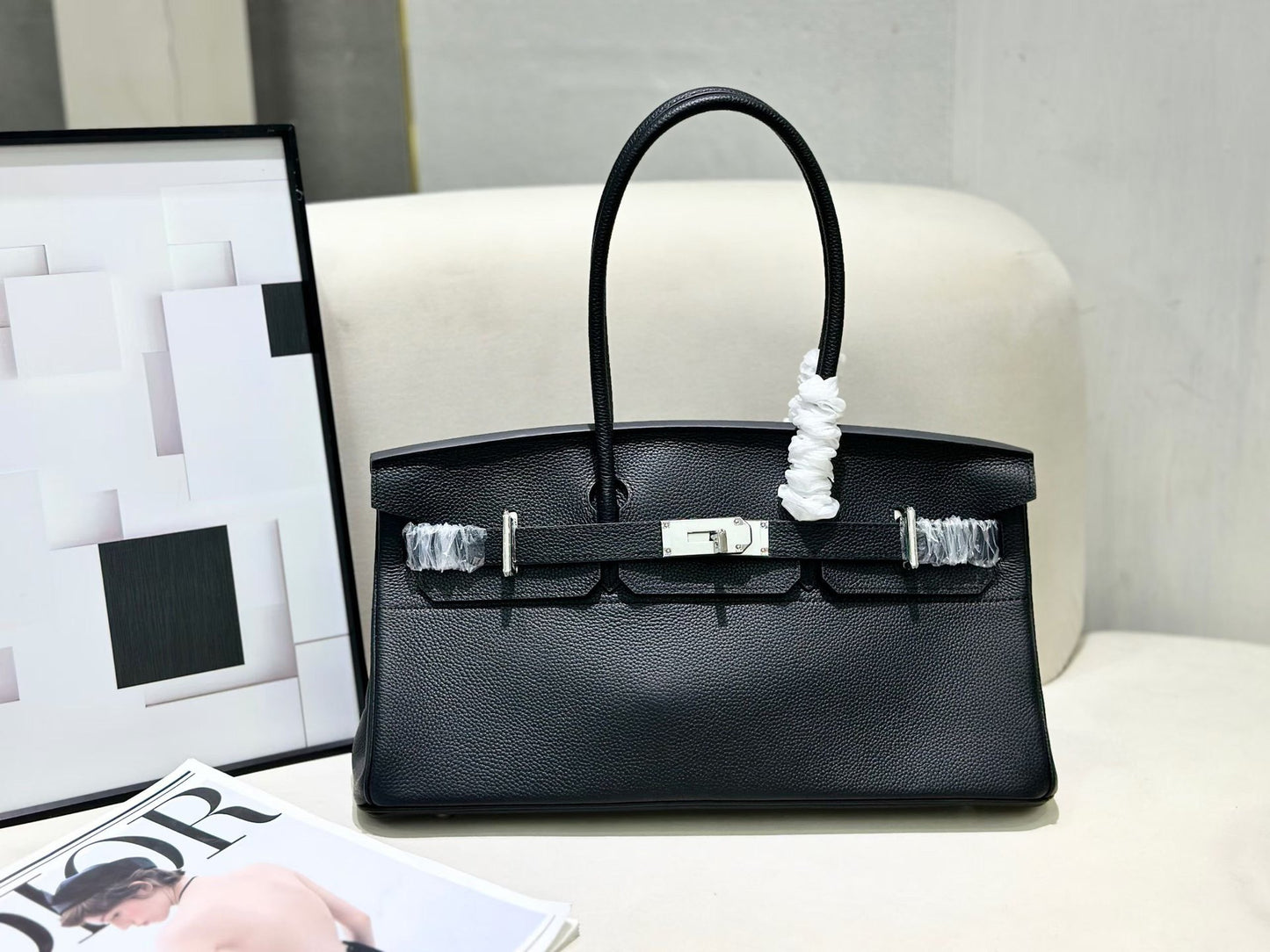 Genuine Togo Leather Birkin-Style Bag for Women, New Classic Vintage Top Handle Handbag, Niche Design Fashionable Versatile Purse for Ladies