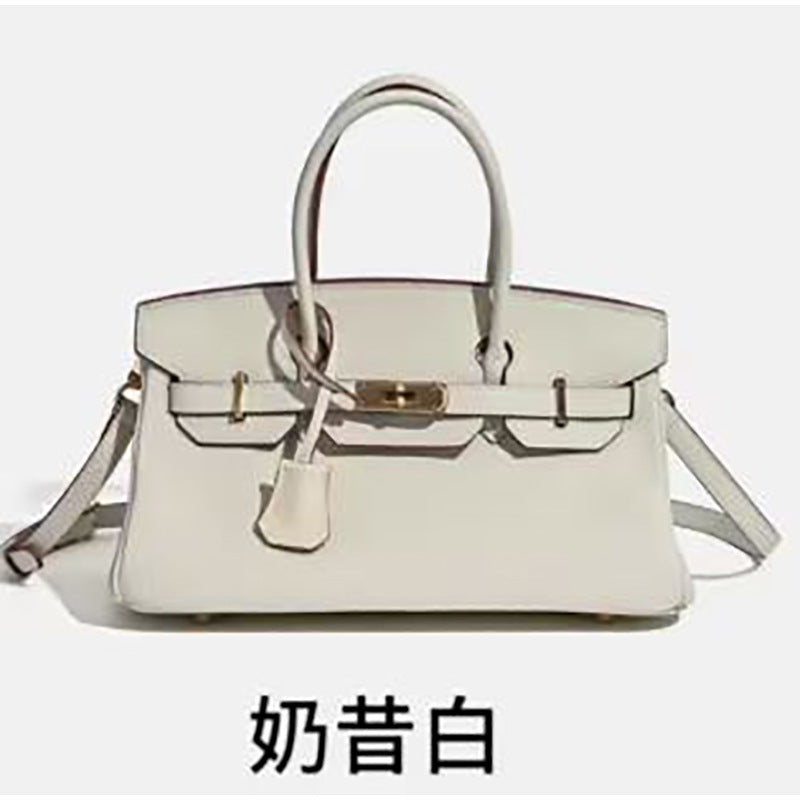 Chic Color-Blocked Birkin-Inspired Tote Bag for Women, Premium Top-Layer Cowhide Leather with Horizontal Design, Versatile Top-Handle Shoulder Crossbody Handbag for Commute & Everyday Style