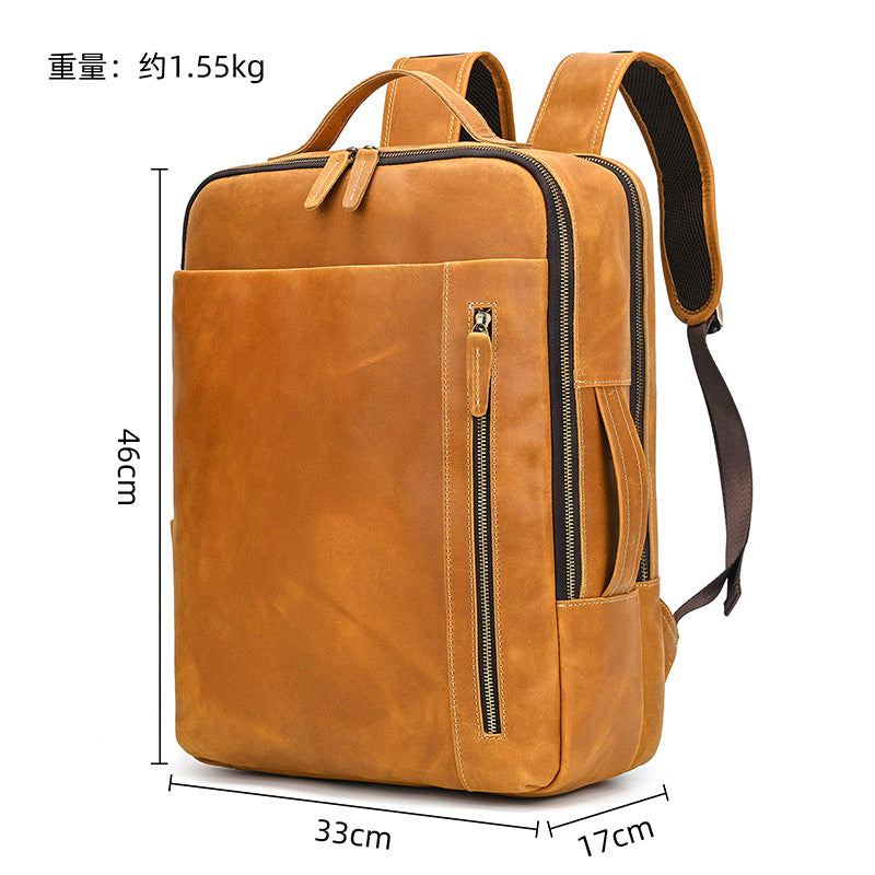 Men's Crazy Horse Leather Backpack Vintage Travel Daypack for Women Students, Genuine Leather Casual Rucksack Large Capacity