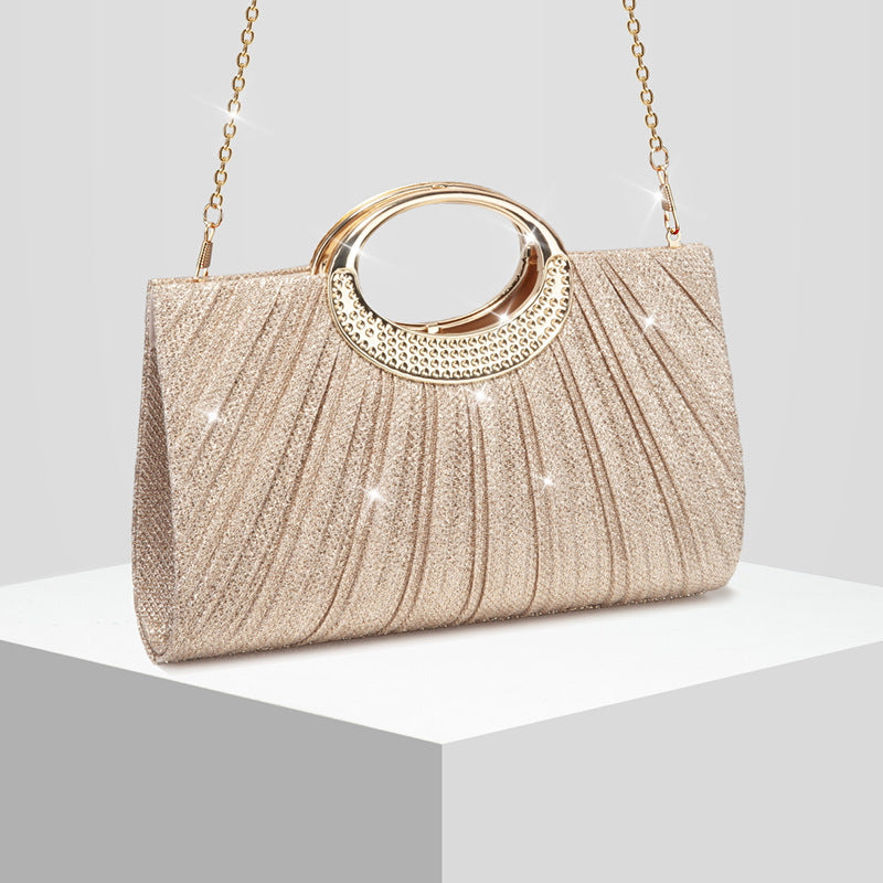 Sparkly Pleated Evening Clutch for Women, New Formal Wedding Banquet Gown Bag, Elegant Top Handle Crossbody Purse for Ladies