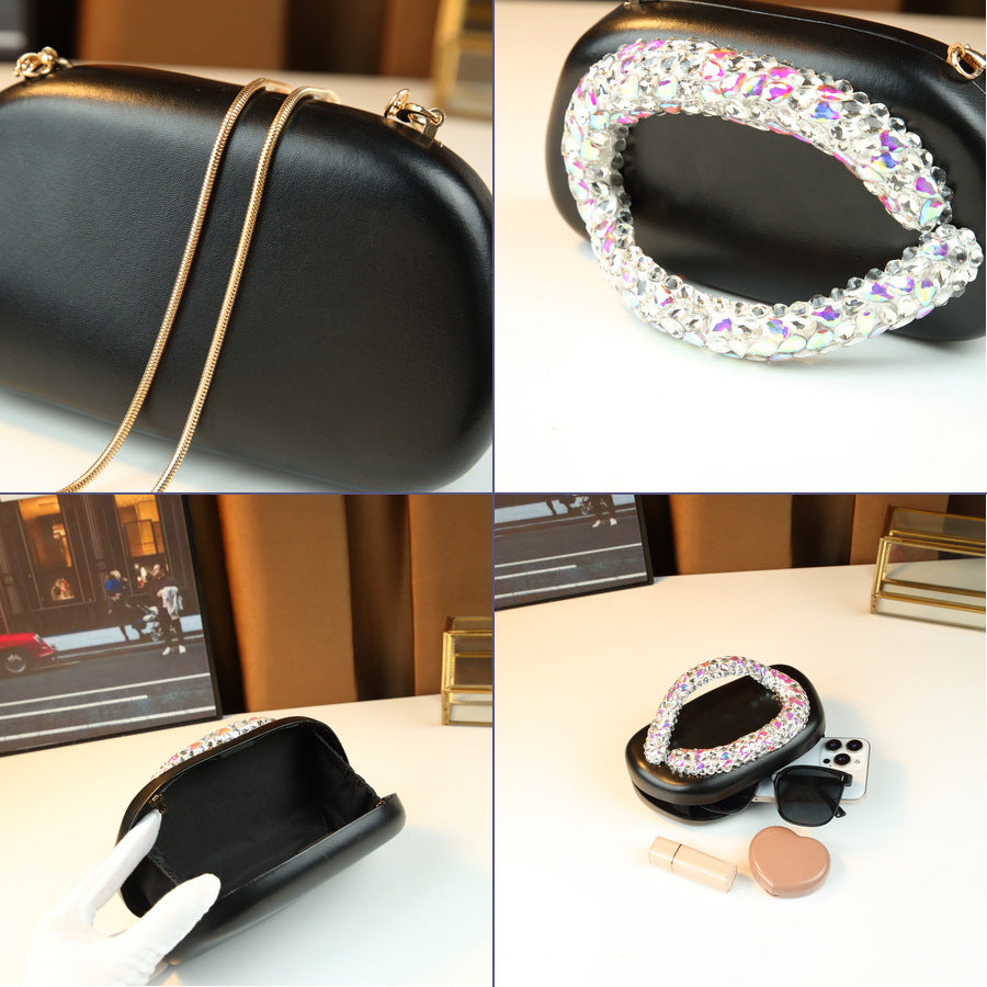 Rhinestone Handle Round Bag for Women Banquet Chain Shoulder Crossbody Handbag, Sparkly Three-Dimensional Purse with Glamorous Design